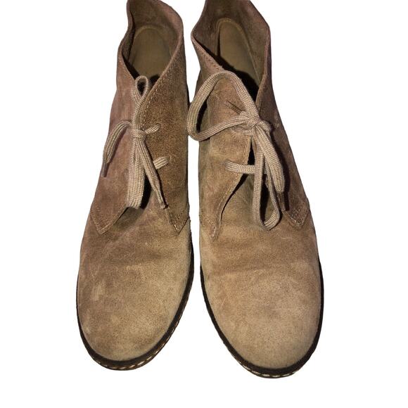 J. Crew Suede Wedge Chukka Desert Ankle BOOTIES Boots - Size 8 - Tan Lace Up - Picture 5 of 12